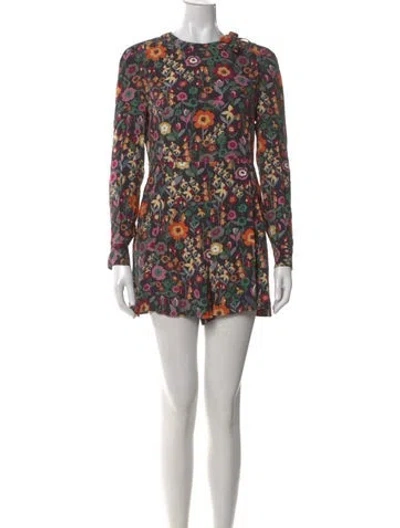 Pre-owned Red Valentino Floral Print Crew Neck Jumpsuit In Black