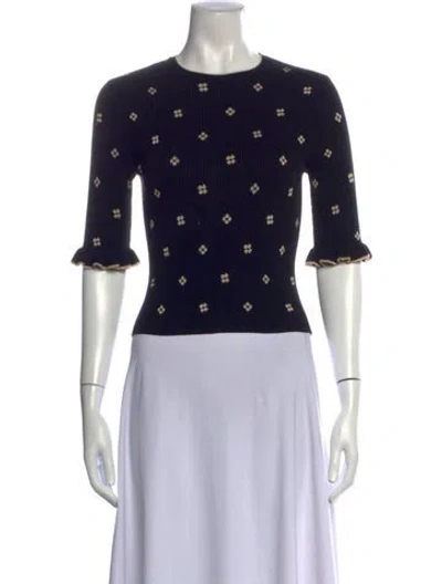 Pre-owned Red Valentino Floral Print Crew Neck Sweater In Black