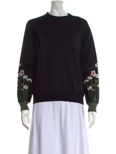 Pre-owned Red Valentino Floral Print Crew Neck Sweater In Black