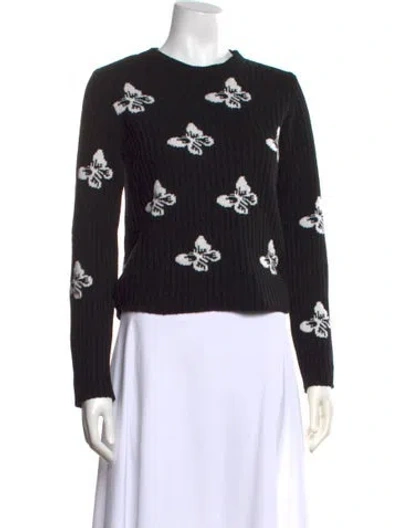 Pre-owned Red Valentino Floral Print Crew Neck Sweater W/ Tags In Black