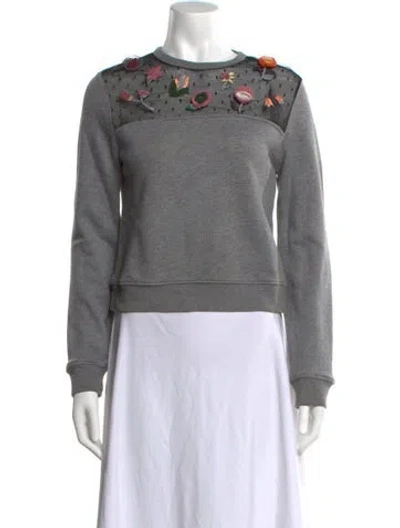 Pre-owned Red Valentino Floral Print Crew Neck Sweatshirt In Grey