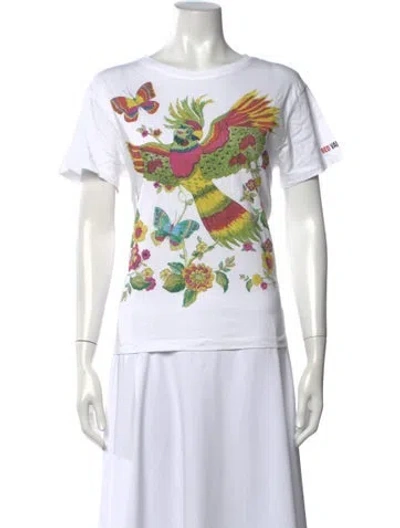 Pre-owned Red Valentino Floral Print Crew Neck T-shirt In White
