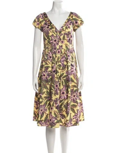 Pre-owned Red Valentino Floral Print Knee-length Dress In Yellow