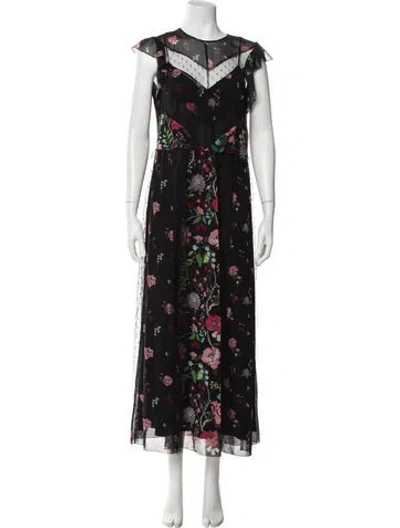 Pre-owned Red Valentino Floral Print Long Dress In Black