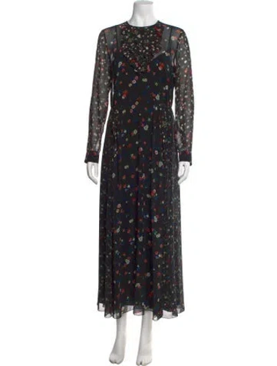 Pre-owned Red Valentino Floral Print Long Dress In Black