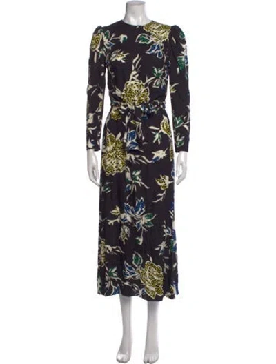 Pre-owned Red Valentino Floral Print Long Dress In Black