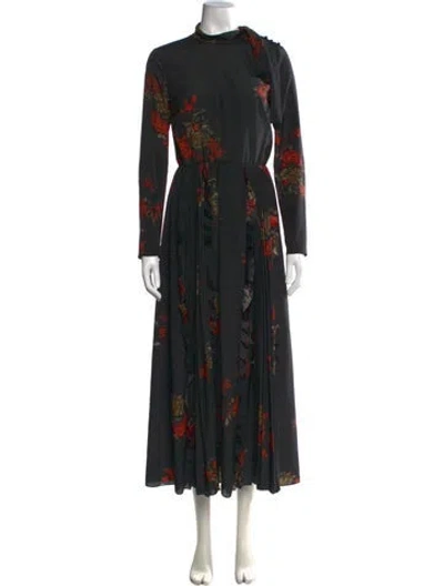 Pre-owned Red Valentino Floral Print Long Dress In Black