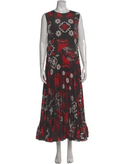 Pre-owned Red Valentino Floral Print Long Dress In Red