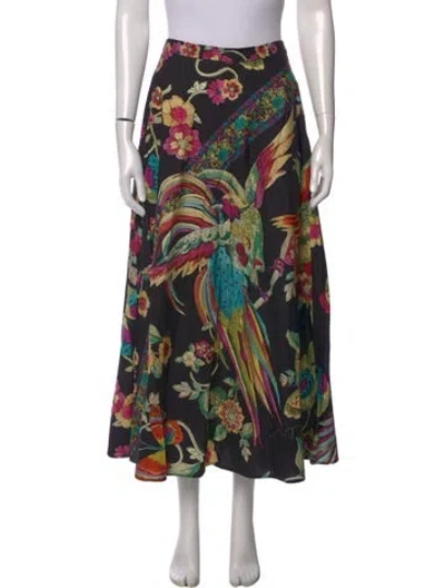 Pre-owned Red Valentino Floral Print Long Skirt In Black