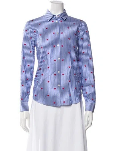 Pre-owned Red Valentino Floral Print Long Sleeve Button-up Top In Blue