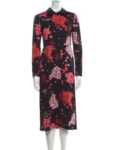 Pre-owned Red Valentino Floral Print Midi Length Dress In Black