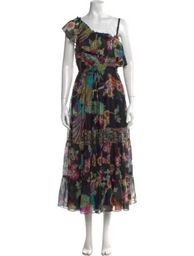 Pre-owned Red Valentino Floral Print Midi Length Dress In Black