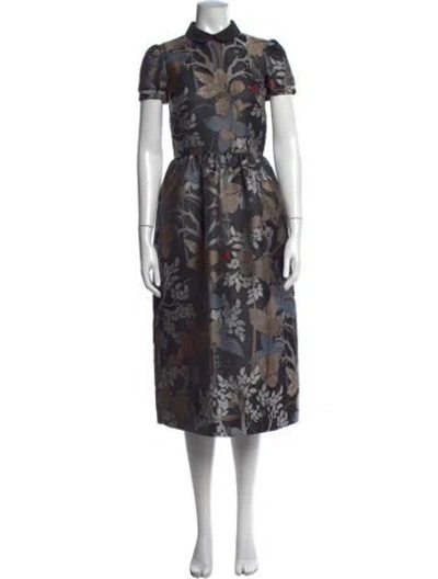 Pre-owned Red Valentino Floral Print Midi Length Dress In Blue/grey