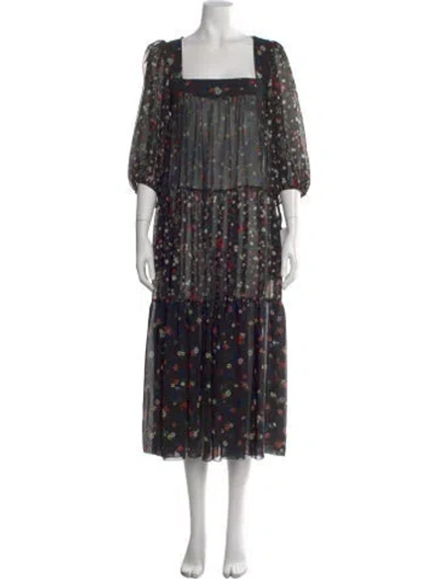 Pre-owned Red Valentino Floral Print Midi Length Dress W/ Tags In Black