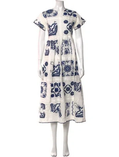 Pre-owned Red Valentino Floral Print Midi Length Dress In White