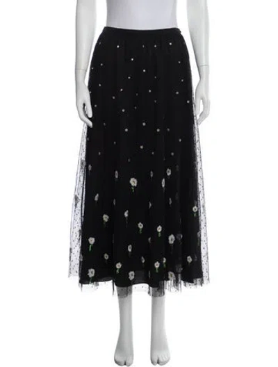 Pre-owned Red Valentino Floral Print Midi Length Skirt In Black