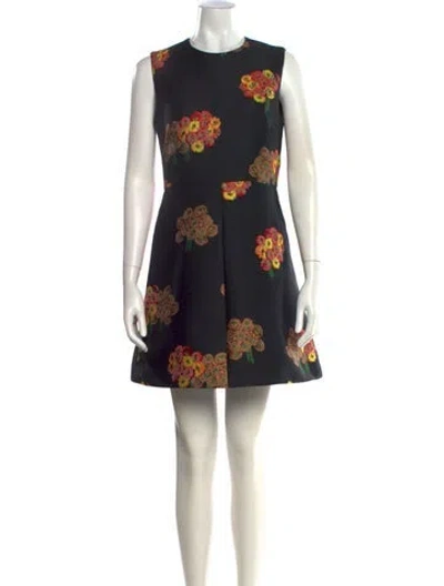 Pre-owned Red Valentino Floral Print Mini Dress In Black
