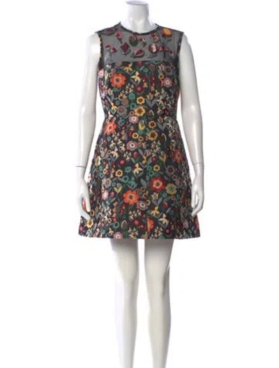 Pre-owned Red Valentino Floral Print Mini Dress In Black