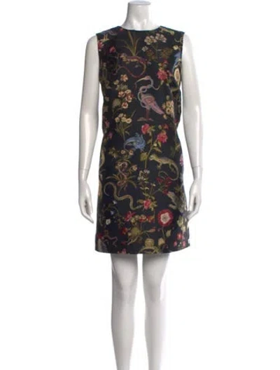 Pre-owned Red Valentino Floral Print Mini Dress In Black