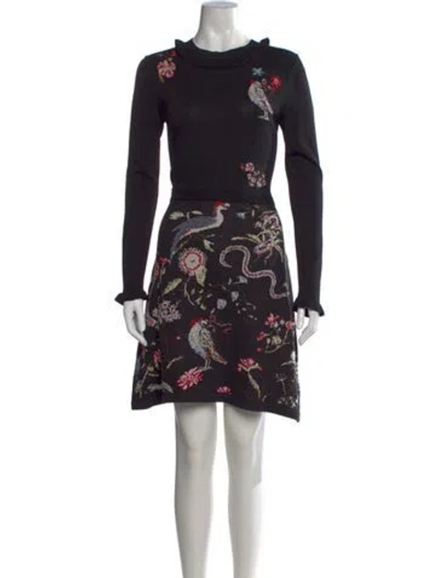 Pre-owned Red Valentino Floral Print Mini Dress In Black