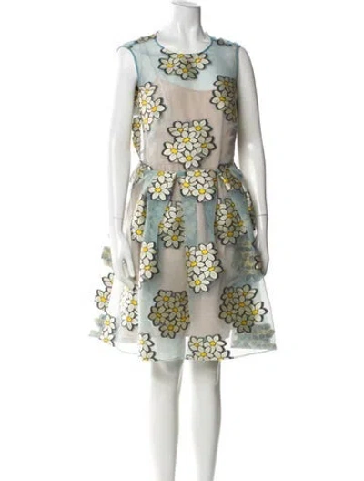 Pre-owned Red Valentino Floral Print Mini Dress In Blue