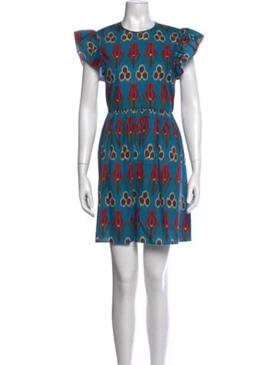 Pre-owned Red Valentino Floral Print Mini Dress In Blue