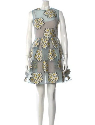 Pre-owned Red Valentino Floral Print Mini Dress In Blue