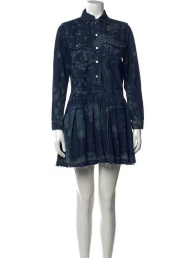 Pre-owned Red Valentino Floral Print Mini Dress In Blue