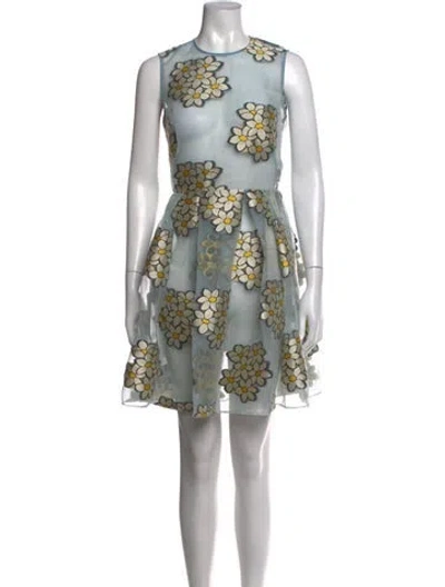 Pre-owned Red Valentino Floral Print Mini Dress In Blue