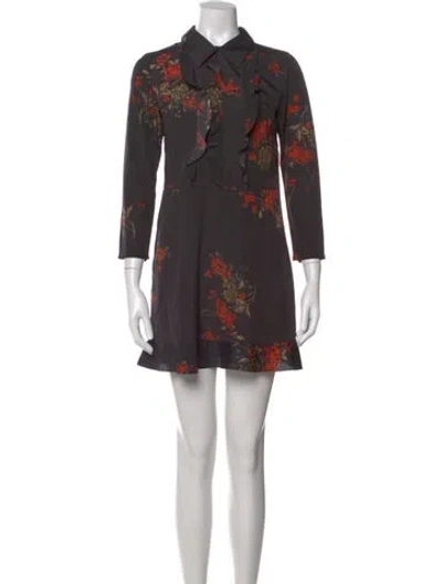 Pre-owned Red Valentino Floral Print Mini Dress In Gray