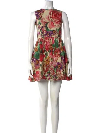 Pre-owned Red Valentino Floral Print Mini Dress In Neutrals