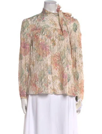 Pre-owned Red Valentino Floral Print Mock Neck Blouse In Multi