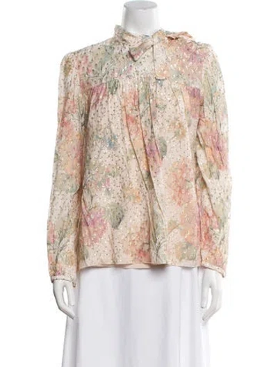 Pre-owned Red Valentino Floral Print Mock Neck Blouse W/ Tags In Multi