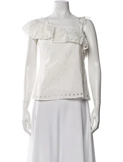 Pre-owned Red Valentino Floral Print Off-the-shoulder Top In White