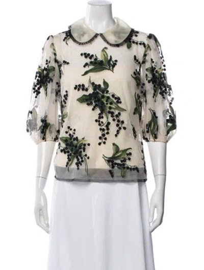 Pre-owned Red Valentino Floral Print Short Sleeve Blouse In White