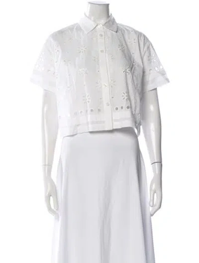 Pre-owned Red Valentino Floral Print Short Sleeve Button-up Top In White