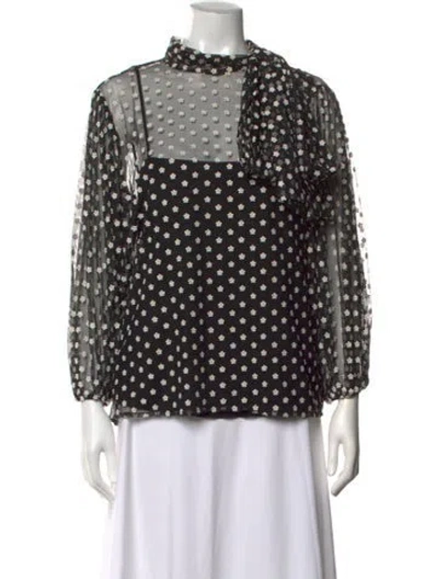 Pre-owned Red Valentino Floral Print Tie Neck Blouse In Black