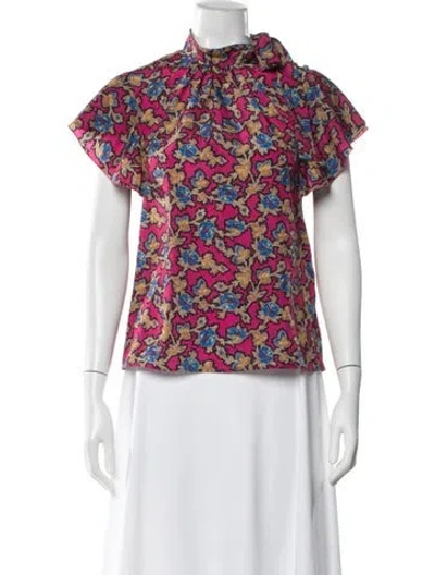 Pre-owned Red Valentino Floral Print Tie Neck Blouse In Multi