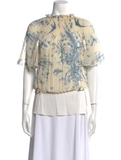 Pre-owned Red Valentino Floral Print Tie Neck Blouse W/ Tags In Neutrals