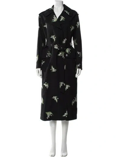Pre-owned Red Valentino Floral Print Trench Coat In Black