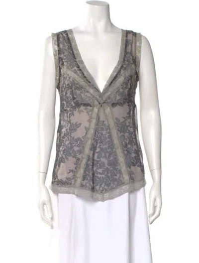 Pre-owned Red Valentino Floral Print V-neck Blouse In Neutral
