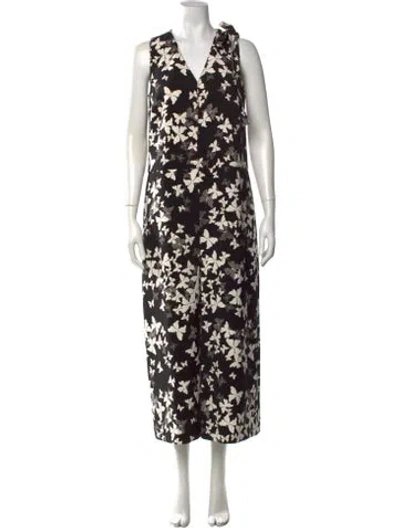 Pre-owned Red Valentino Floral Print V-neck Jumpsuit In Black