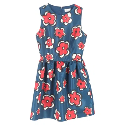 Red Valentino Floral-print Mini Dress In Multicolor Polyester In Blue