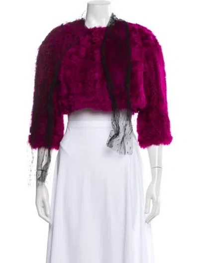 Pre-owned Red Valentino Fur Tweed Pattern Faux Fur Jacket In Purple