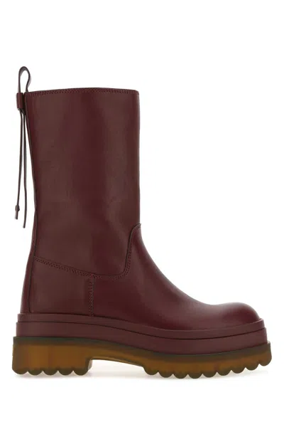 Red Valentino Grape Leather Boots In Brown