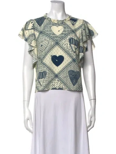 Pre-owned Red Valentino Graphic Print Crew Neck Blouse In Blue/neutrals