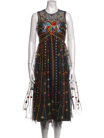 Pre-owned Red Valentino Graphic Print Midi Length Dress In Black