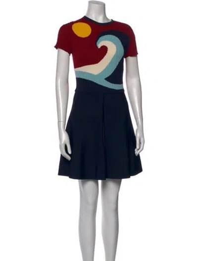 Pre-owned Red Valentino Graphic Print Mini Dress In Blue