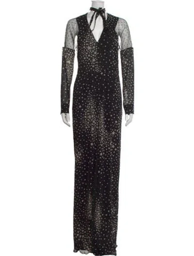 Pre-owned Red Valentino Graphic Print V-neck Jumpsuit In Black