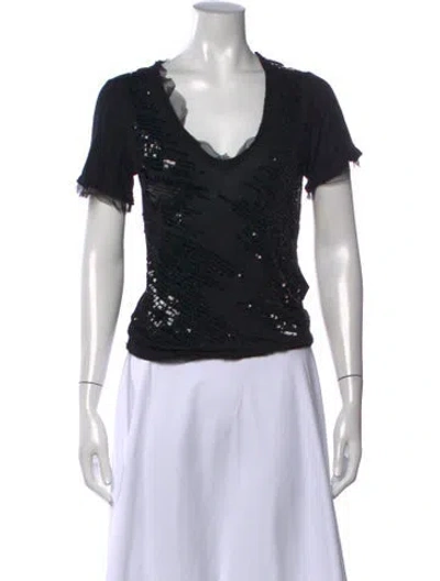 Pre-owned Red Valentino Graphic Print V-neck T-shirt In Black